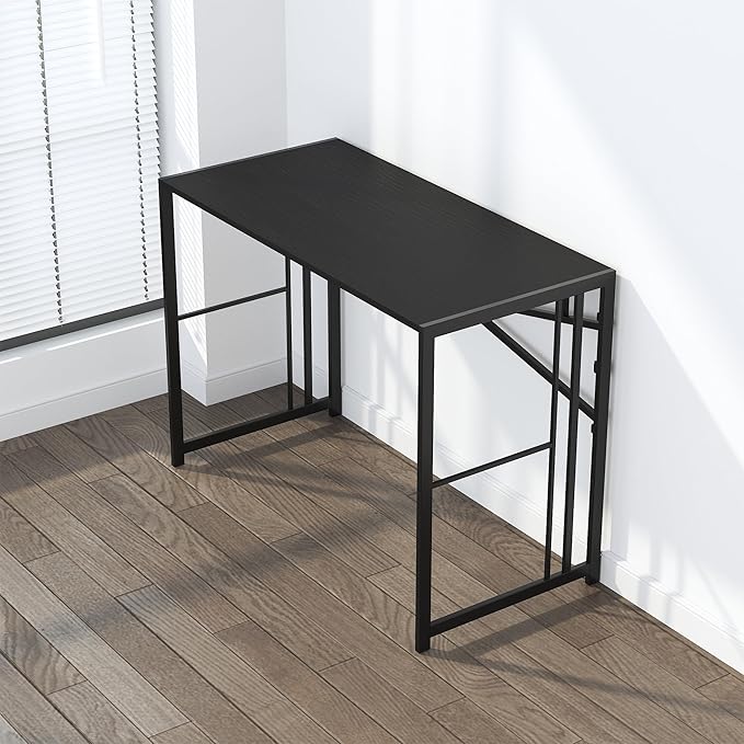 Folding Desk 40 inch Writing Gaming Computer Camping Desk, No Assembly Required Home Office Table, Black-NeatNest