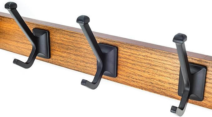 creathome Dual-Purpose Wooden Hanger with 4 Robben Hooks Classic Color, Behind/Over The Door Towel Rack for Bathroom, Heavy Duty Wall Mounted Coat Rack, No Drilling