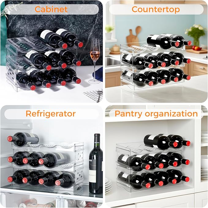 BoxedHome Plastic Water Bottle Organizer and Wine Rack Storage Holder for Inside Cabinet, Kitchen Countertop, Table Top, Pantry, Bars, Cabinets, Fridge - Clear (3 Tier 12 Containers)-NeatNest