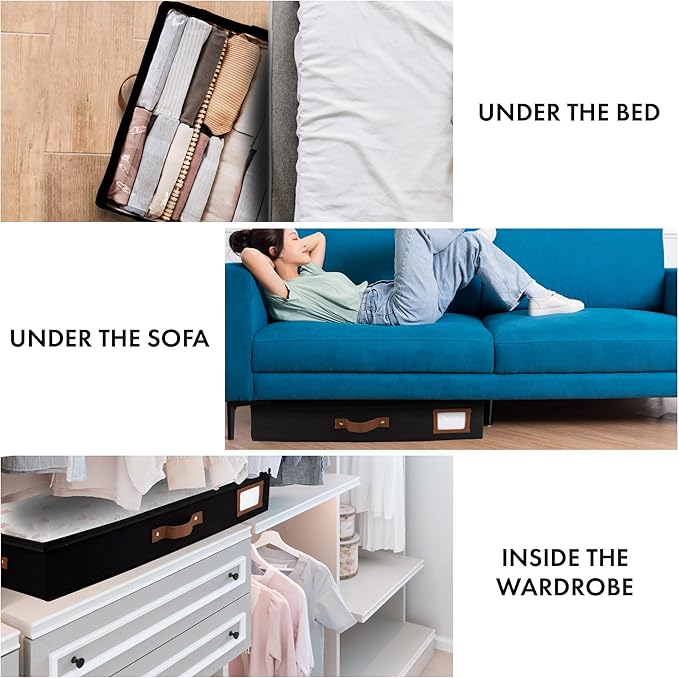HOMELUX THEORY 2pc Under Bed Storage Containers, Bedroom Under the Bed Drawer Storage Organizer with Bins and Lids, Large Underbed Clothes Storage Box Ideal for Blanket, Fabric, & Shoes (Black)-NeatNest