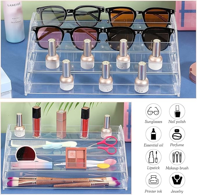 Nail Polish Organizer 48 Bottles of 4 Layers Sunglass Organizer Acrylic Display Rack Eyeglasses Storage Essential Oils Holder Makeup Organizer No Tool Needed Assembly, Clear-NeatNest