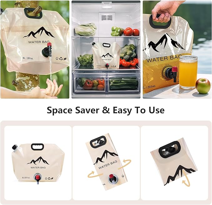 Collapsible Water Container with Spigot, 2.1 Gallon (8L) BPA-Free Portable Water Bladder – Leakproof Foldable Jug for Camping, Emergency Storage, Hiking & Outdoor Travel-NeatNest