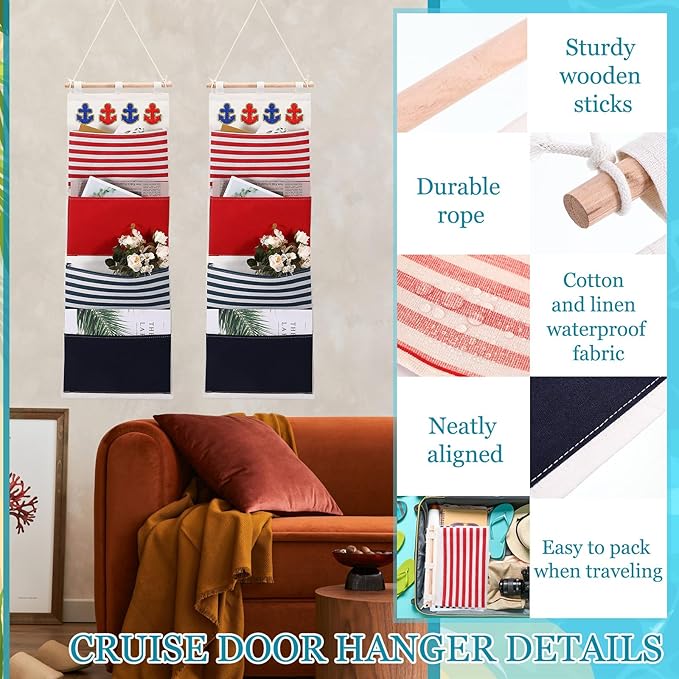 Fish Extender Cruise Gift Hanging Organizer with 4 Pockets and 4 Pcs Iron on Anchor Patches Cabin Door Hanger Storage Bag 2025 FE for Exchange Gifts and Pixie Dusting(Red, Blue)-NeatNest