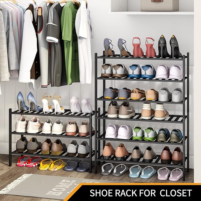 Shoe Rack, 3-Tier Bamboo Stackable Shoe Shelf Storage Organizer, Shoe Stand for Closet, Entryway and Hallway-NeatNest