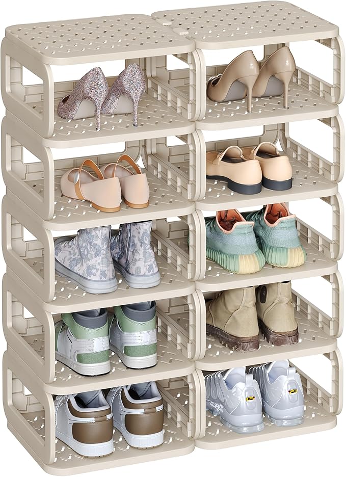SONGMICS Shoe Rack, Shoe Organizer, 12 Shelves, Shoe Storage, Narrow Shoe Shelf, Open Shelf for Entryway, Living Room, Bathroom, Space-Saving, Cappuccino Beige ULPC038K01-NeatNest