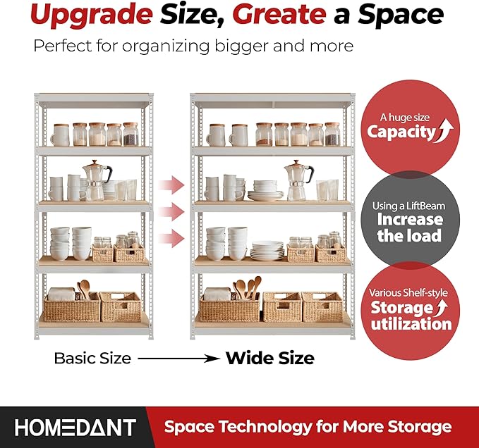 HOMEDANT White 5 Tier Laminated Boltless Heavy Duty Garage Storage Adjustable Wide Size Metal Shelving Unit Utility Rack Shelves Organization Shelf Shed Warehouse 47.7" W x 18.2" D x 71.3" H 3Pack-NeatNest