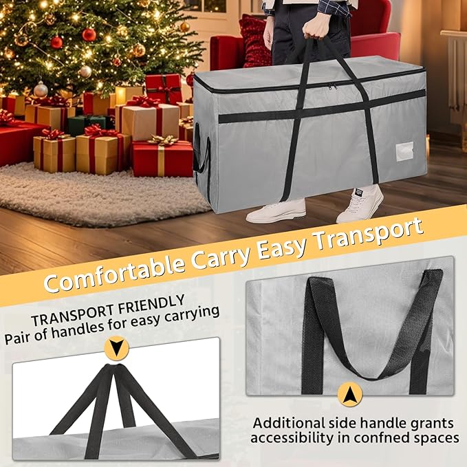 4.5 ft Christmas Tree Storage Bag, Heavy Duty Christmas Tree Bag with Reinforced Handles and Dual Zippers Wide Opening, Large Capacity fits for Artificial Christmas Tree (Grey, 4.5 ft)-NeatNest