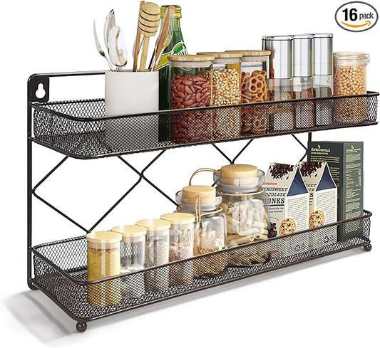 2 Tier Metal Kitchen Counter-top or Wall Mount Spice Rack, Jars Storage Organizer, Cabinet Holder, spice seasoning organizer for Partry (Bronze)-NeatNest