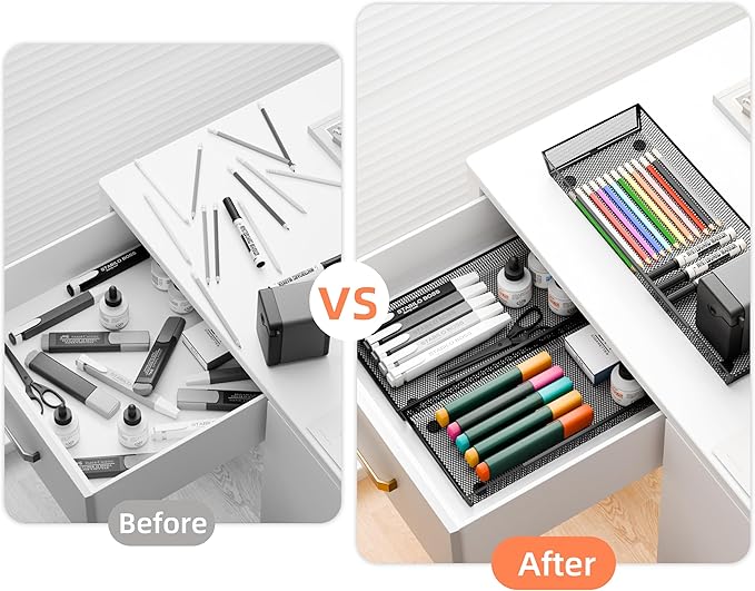 ihomecooker Mesh Tray Silverware Drawer Organizer Utensil Cutlery Tray Office Supplies Organizer for Flatware, Knives,Home,Office, School,Bedroom 15X6'' Black-NeatNest