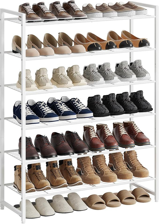 Shoe Rack, Metal Shoe Organizer, 6 Tier Garage Shoe Rack Max Holds 30 Pairs,Shoe Storage Shelf for Closet,Entryway,White-NeatNest