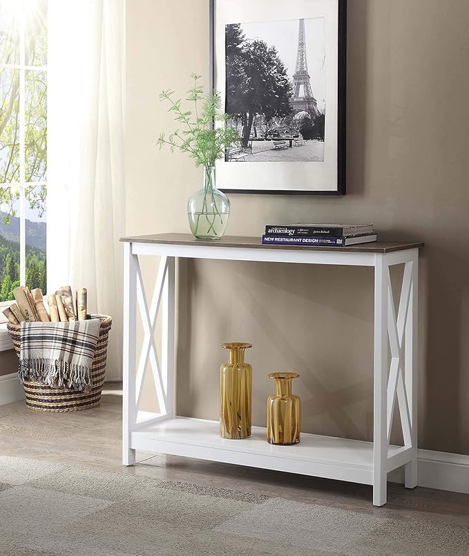Convenience Concepts Oxford Console Table 39.5" - Sofa Table with Storage Shelf, Transitional Entryway Hall Table for Living Room and Bedroom, Display Foyer Table, Driftwood/White-NeatNest
