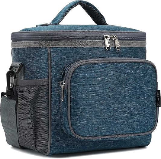 FlowFly Insulated Reusable Lunch Bag Adult Large Lunch Box for Women and Men with Adjustable Shoulder Strap,Front Zipper Pocket and Dual Large Mesh Side Pockets,Royal-NeatNest