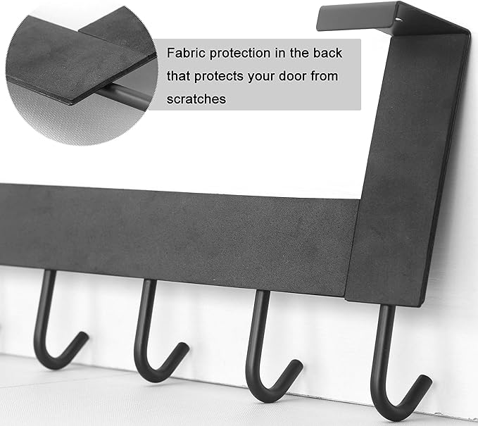 WEBI Over The Door Hooks Door Hanger,Over Door Towel Rack with 6 Hooks,Door Coat Hanger Over Door Coat Rack for Clothes,Black,2 Packs
