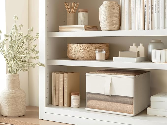 Foldable Storage Bins with Clear Window, Fabric Organizer for Closet, Shelves & Cubes - Breathable, Odor-Free Storage Boxes for Towels, Clothes, Toys, Books - 11.5 * 8.75 * 6.5in, White, 3-Pack-NeatNest