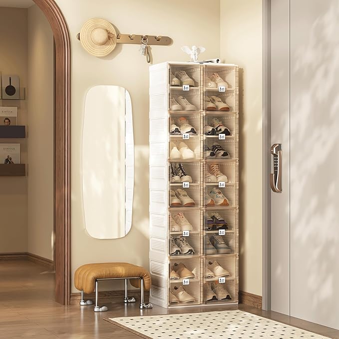 ANTBOX Shoe Organizer Storage Box, Portable Folding Shoe Rack For Closet With Magnetic Clear Door,Large Sneaker Cabinet Bins Sturdy Easy Assembly 10 Layers-20 Grids-NeatNest
