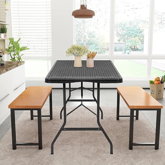 6ft Folding Table, Heavy Duty Foldable Table with Handle, Portable Fold-in-Half Utility Tables for Indoor & Outdoor Use Perfect for Camping BBQ Party Wedding Market Events, Black Ratten-NeatNest