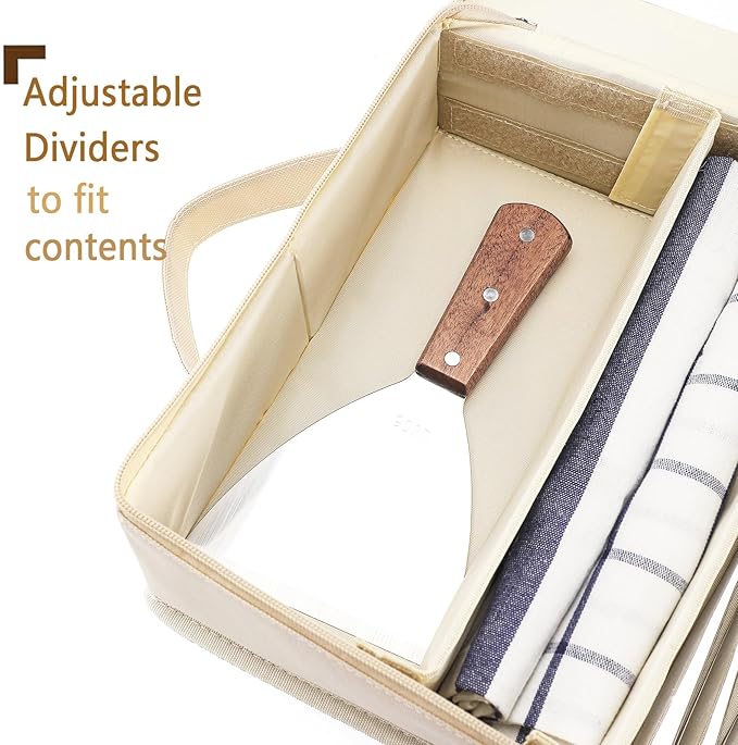 Flatware Utensil Storage Case, Beige Silverware Storage Box Chest with Adjustable Dividers, Removable Cutlery Storage Holder with Zipper Lid for Organizing Spoon/Flatware/Knives-NeatNest