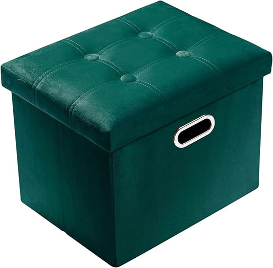 PRANDOM Ottoman with Storage [1-Pack] Velvet Folding Small Square Foot Stool with Lid for Living Room Bedroom Coffee Table Dorm Green 17x13x13 inches-NeatNest