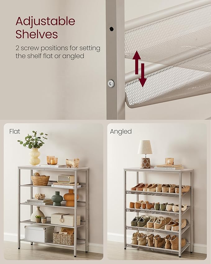 VASAGLE Shoe Rack for Entryway, 5-Tier Shoe Rack Organizer with Storage Shelves and Spacious Top, Freestanding, Adjustable, Industrial, Cappuccino Beige and Oatmeal Beige ULBS038L01-NeatNest