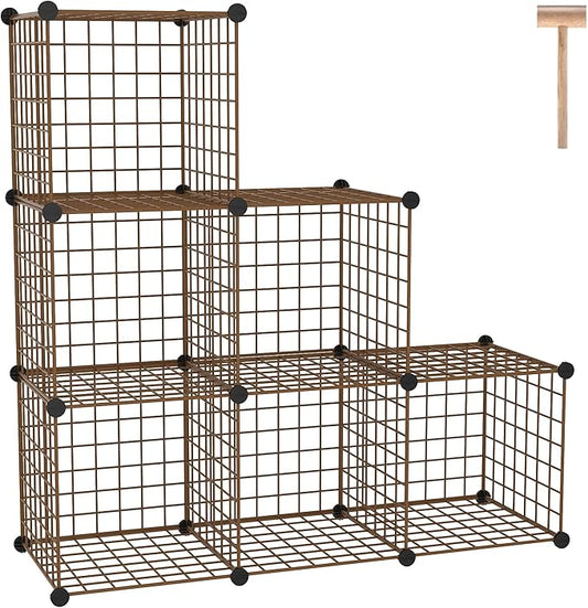C&AHOME Wire Cube Storage, 6 - Cube Organizer Metal C Grids, Modular Shelves Units, Closet Organizer, Ideal for Home, Office, Living Room, 36.6”L x 12.4”W 36.6”H, Brown UWCS3006R