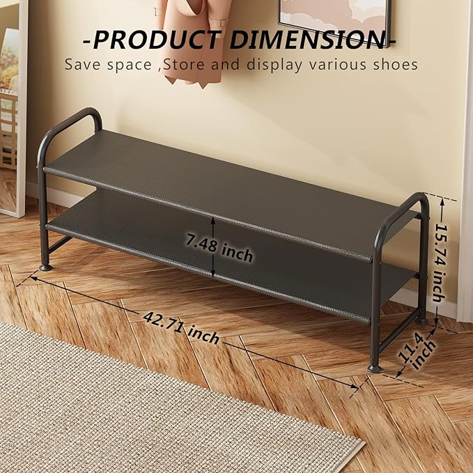 Shoe Rack 2 Tier Long Storage Organizer Wide Metal Shoe Shelf for Closet Entryway Black-NeatNest