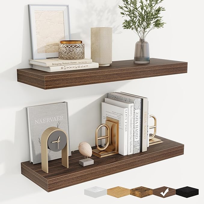 fuqing Floating Shelves for Wall, Bathroom Shelf Wall Mounted for Storage, Shelves with Invisible Bracket for Bedroom, Kitchen, Living Room, Farmhouse Small Book Shelf, 24 Inch Set of 2, Walnut-NeatNest