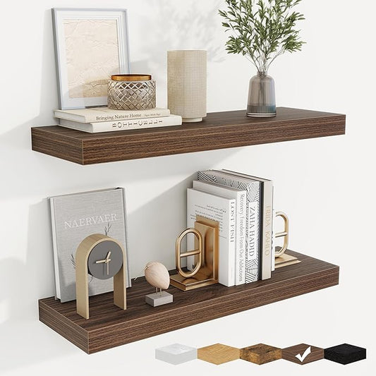 fuqing Floating Shelves for Wall, Bathroom Shelf Wall Mounted for Storage, Shelves with Invisible Bracket for Bedroom, Kitchen, Living Room, Farmhouse Small Book Shelf, 24 Inch Set of 2, Walnut-NeatNest