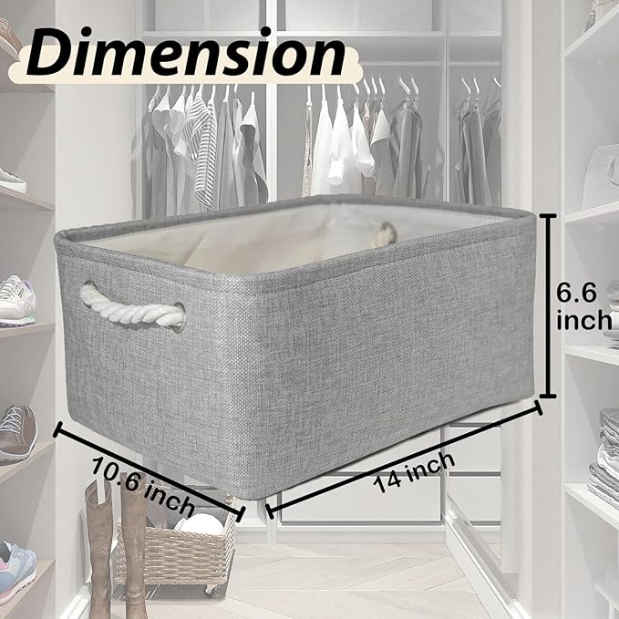 Collapsible Storage Basket (14Lx10.6Wx6.6H) Decorative Storage Bins with Handles Canvas Storage Baskets for Shelves Gift baskets organizing Toys Clothes Books (grey,3Pack)-NeatNest