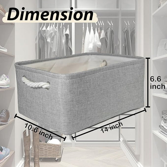Collapsible Storage Basket (14Lx10.6Wx6.6H) Decorative Storage Bins with Handles Canvas Storage Baskets for Shelves Gift baskets organizing Toys Clothes Books (grey,3Pack)-NeatNest