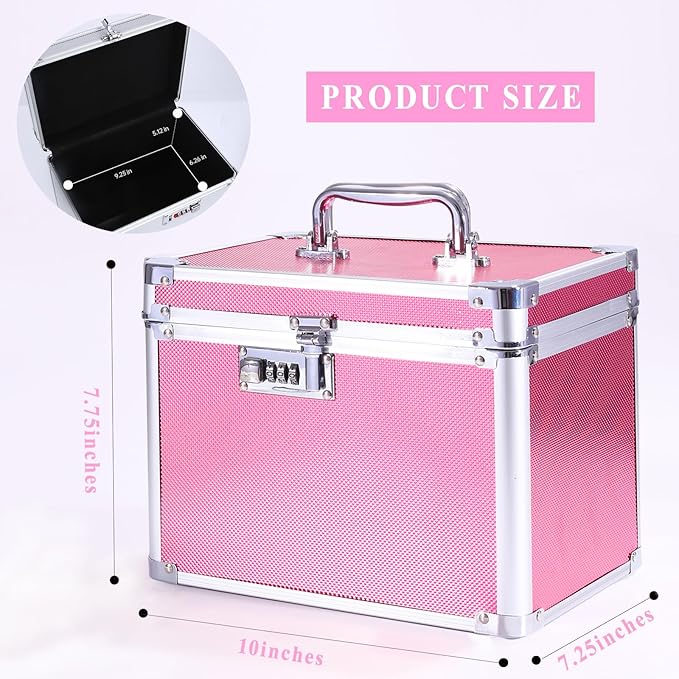 Medication Combination Lock Boxes with Code for Personal Items, Medicine Lockbox for Documents 10 x 7.25 x 7.75 Inches Rose