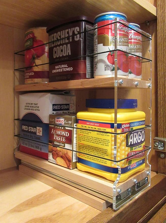 Vertical Spice Solid Maple Storage Rack Drawer - Sliding Spice Rack - Pantry Organizers and Storage - Kitchen Cabinet Organizer - Made in USA -1 Drawer, 2 Tiers (4.6" W x 10.75" H x 10.6" D)