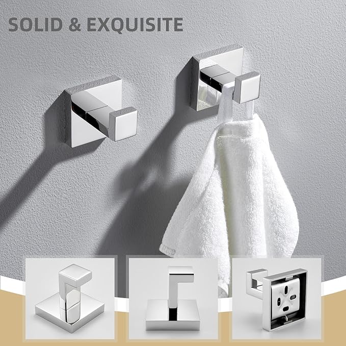 Angle Simple Towel Hooks, SUS 304 Stainless Steel Bathroom Towel Hooks, Wall Robe Coat Hanger, Polished Chrome, 2 Pack