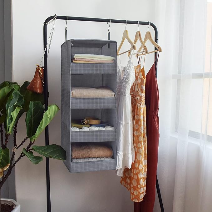 GRANNY SAYS 4-Shelf Hanging Organizer, Closet Hanging Shelves, Closet Hanging Storage Organizers, Organization for Bedroom, Living Room, Baby Nursery, Camper Accessories, Gray, 1-Pack-NeatNest