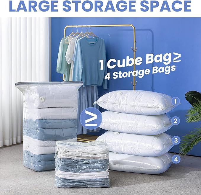 6 Pack Vacuum Storage Bags, Jumbo Cube 31x40x15 Inch, Extra Large Vacuum Seal Bgas for Comforters, Blankets, Pillow, Quilts, Space Saver Clost Oragnization-Clear-NeatNest