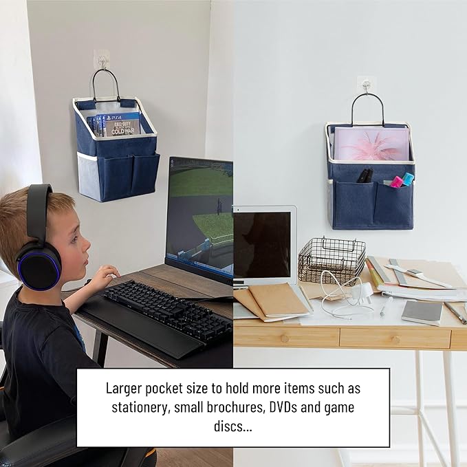 2pcs Wall Hanging Storage Bag, Small Door Closet Linen Fabric Pockets Organizer, Waterproof Multi Functional for Living Room Bedroom Bathroom Kitchen RV Camper with Hooks All Navy-NeatNest