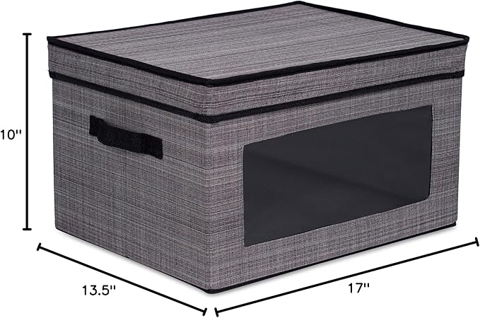 Internet's Best Storage Box with Window - Durable Storage Bin Basket Containers with Lids and Handles - Clothes Nursery Toys Organizer - Grey-NeatNest