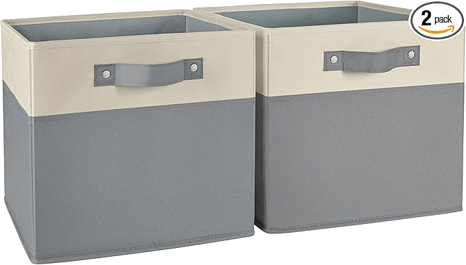 RiverRidge Kids storage bins - 10.5 Cube Storage Organizer with Handles – Gray Two-Tone closet organizers and storage for Toys, Shoes & More - Fits RiverRidge Cabinets