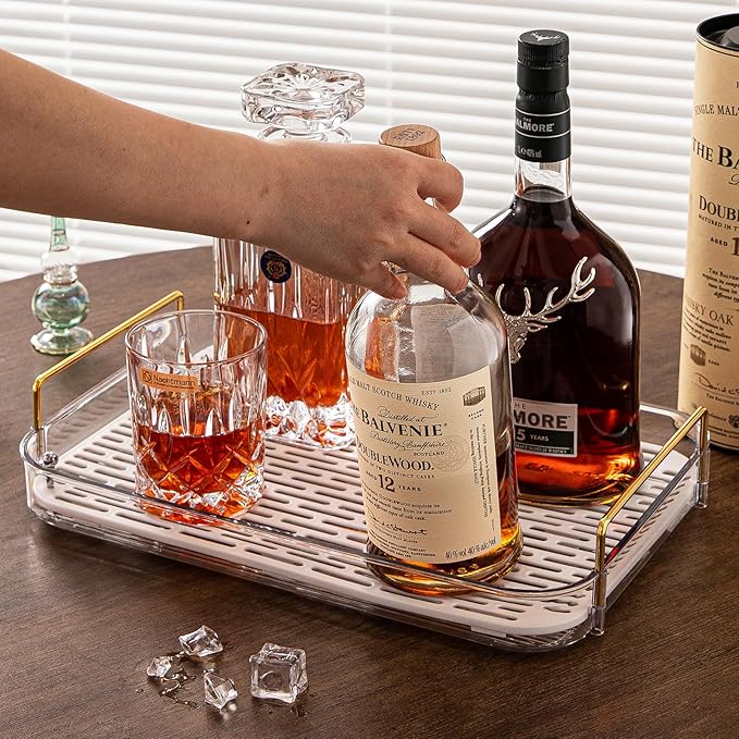 Seoneiro Whiskey Tray with Glass Cup Rack, Mug Holder, Coffee Cup Organizer, Drain Board, Wine Glass Decorative Organizer, Food Tray, Kitchen Spice Rack