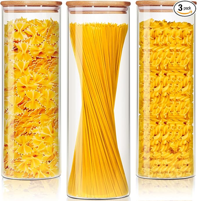 Glass Jars with Bamboo Lids 79 FL OZ [Set of 3], Glass Canisters with Airtight Lids, Glass Food Storage Containers for Spaghetti, Fettuccine, Linguine,Pasta, Best for Kitchen & Pantry-NeatNest