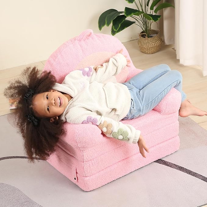 Foldable Kids Sofa, Comfy Rainbow Toddler Couch with Tri Folding Foam Cushions, Comfy Couch for Kid Age 3-6-NeatNest