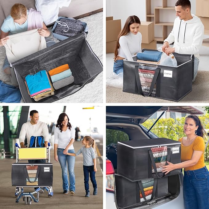 HomeHacks 8 Pack Extra Large Moving Bags with Visual PVC Window & Zippers, Storage Totes with Reinforced Handles, Heavy Duty Storage Bags for Packing, Moving, Storage (76L,Grey)