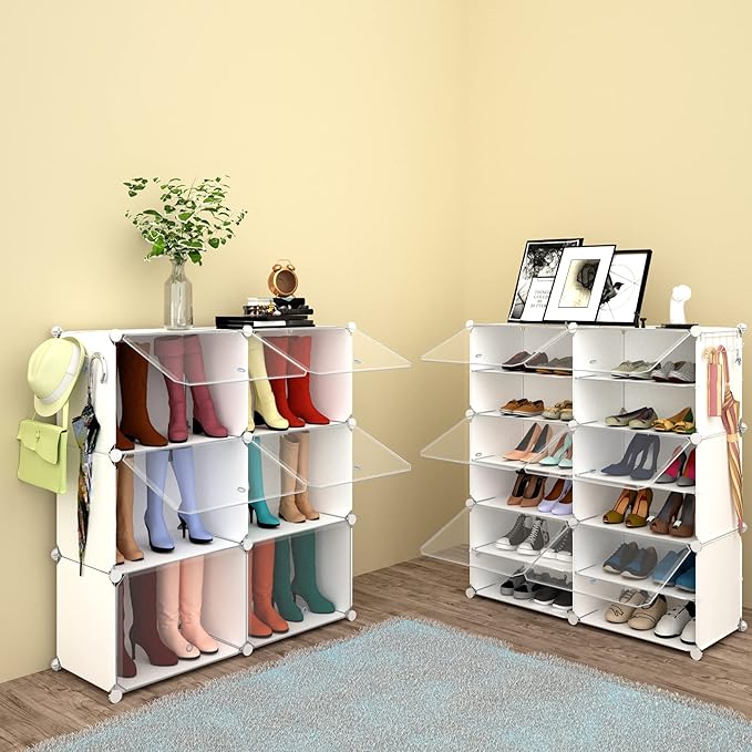 Shoe Rack Organizer, 24 Pair Shoe Storage Cabinet with Door Expandable Plastic Shoe Shelves for Closet,Entryway,Hallway,Bedroom,6 Tier-NeatNest