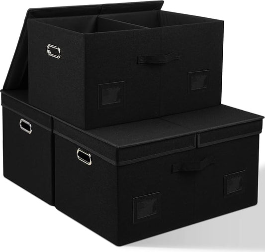75 Quarts Extra Large Decorative Storage Bins with Lids, 3 Packs Black Collapsible Storage Bins with Lids, Stackable Storage Bins Decorative Box Storage With Lid Extra Large-NeatNest