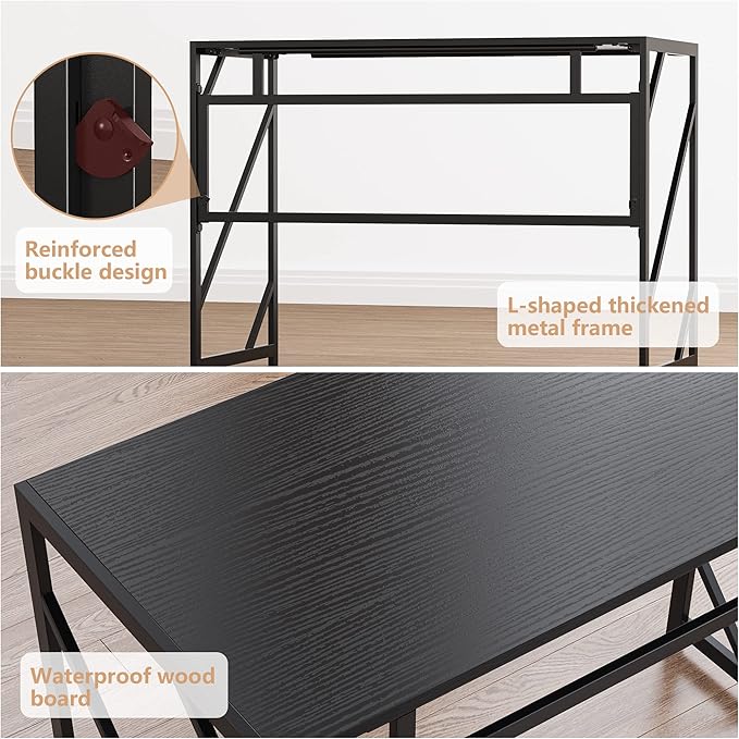 Elephance Folding Desk Writing Computer Desk for Home Office, No-Assembly Study Office Desk Foldable Table for Small Spaces-NeatNest