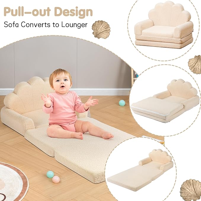 2-in-1 Kids Couch, Toddler Couch Fold Out, Comfy Toddler Chair, Convertible Kids Sofa to Lounger with Pocket and Removable Cover-NeatNest