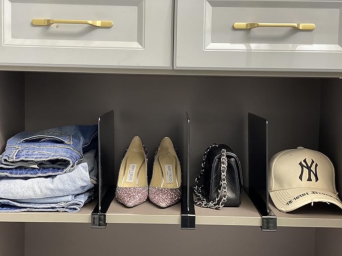 CY craft Acrylic Shelf Dividers for Closets,Wood Shelf Dividers, 2 PCS Black Shelf Separators,Perfect for Clothes Organizer and Bedroom Kitchen Cabinets Shelf Storage and Organization-NeatNest