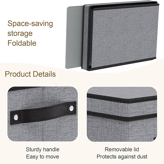 Clothing Storage Bins, Blanket Baskets for Shelves, Fabric Cubes with Handles and Lids, Decorative Linen Closet Organizers Boxes, Gray, 3 Pack, 16.5 x 11.8 x 10.2 Inch-NeatNest