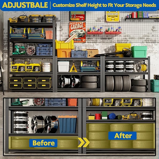 63''H Garage Shelving Heavy Duty, 2800LBS Storage Shelves, 5-Tier Adjustable Metal Shelve Storage Shelf Rack, Industrial Shelving Unit for Garage, Warehouse, Basement (32" W x 15.7" D x 63" H)-NeatNest