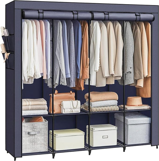 SONGMICS Portable Closet, Wardrobe Closet Organizer with Cover, 4 Hanging Rods and Shelves, 4 Side Pockets, 66.9 x 17.7 x 65.7 Inches, Large Capacity for Bedroom, Living Room, Dark Blue URYG094I02-NeatNest
