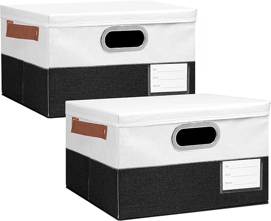 Foldable Fabric Storage Boxes with Lids, Collapsible Versatile Bins Baskets Cubes with Handles for Easy Organization in Closet, Living Room, and Bedroom (Black & White, 2PCS/11.4*8.6*6.7in)-NeatNest